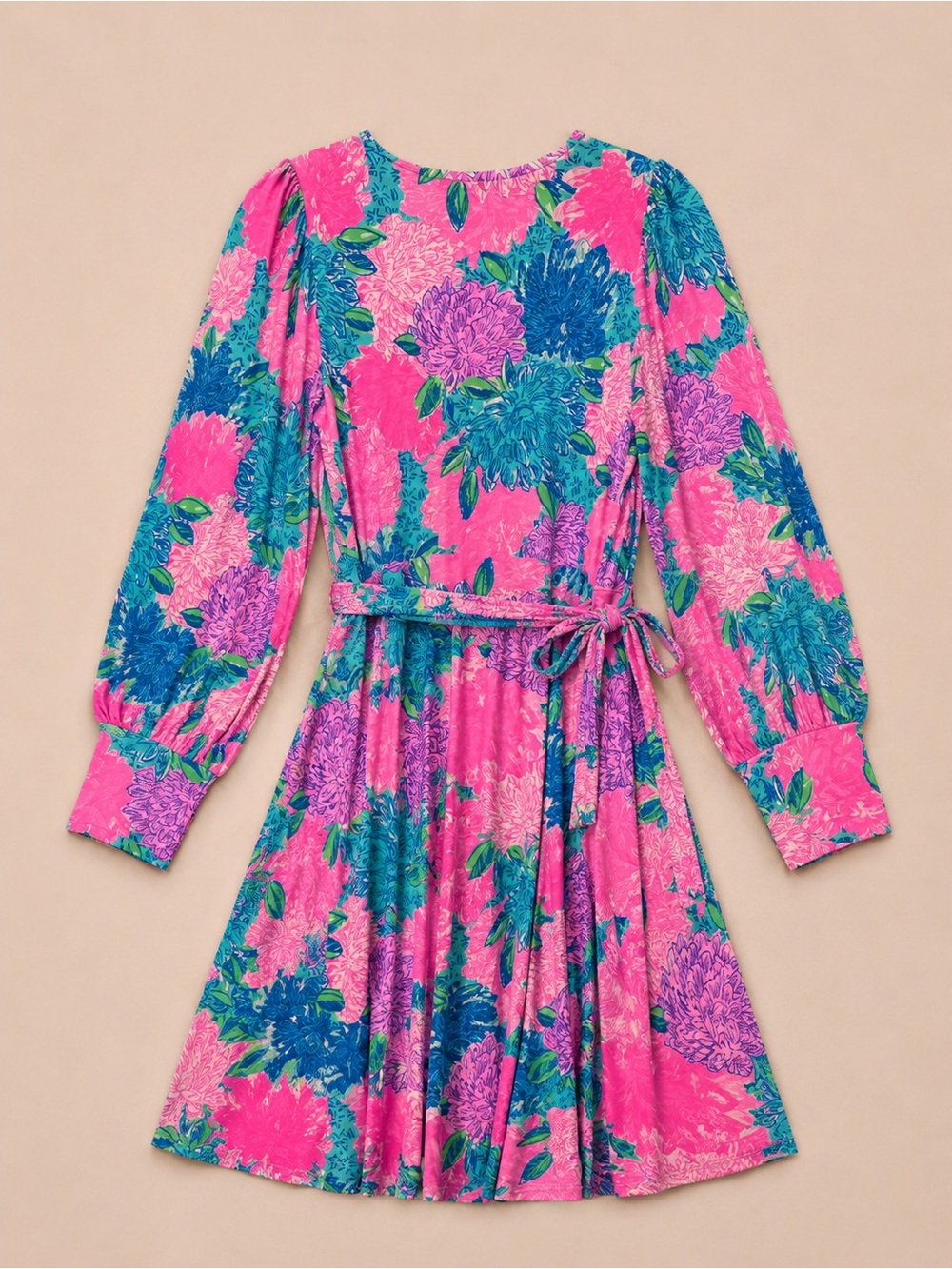 Lily Pulitzer Pink Floral Wrap Dress with Blue & Purple Accents - Picture 2 of 4